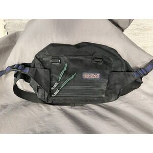 JanSport Black Waist Pack Nylon Patterned Strap Adjustable 2 Pockets Hiking
